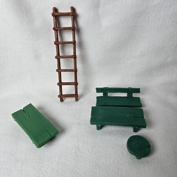 Smurfs Green Garden Furniture Picnic Table SMURF Accessory Set Lot Vintage - Picture 1 of 5
